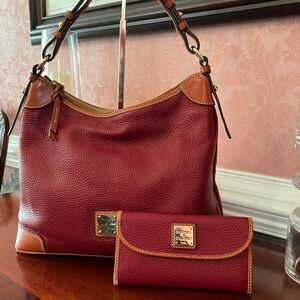 Dooney & Bourke Wine/Burgundy Color Leather Bag and Matching Wallet